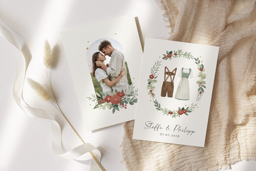  Einladungskarte für eine Trachtenhochzeit